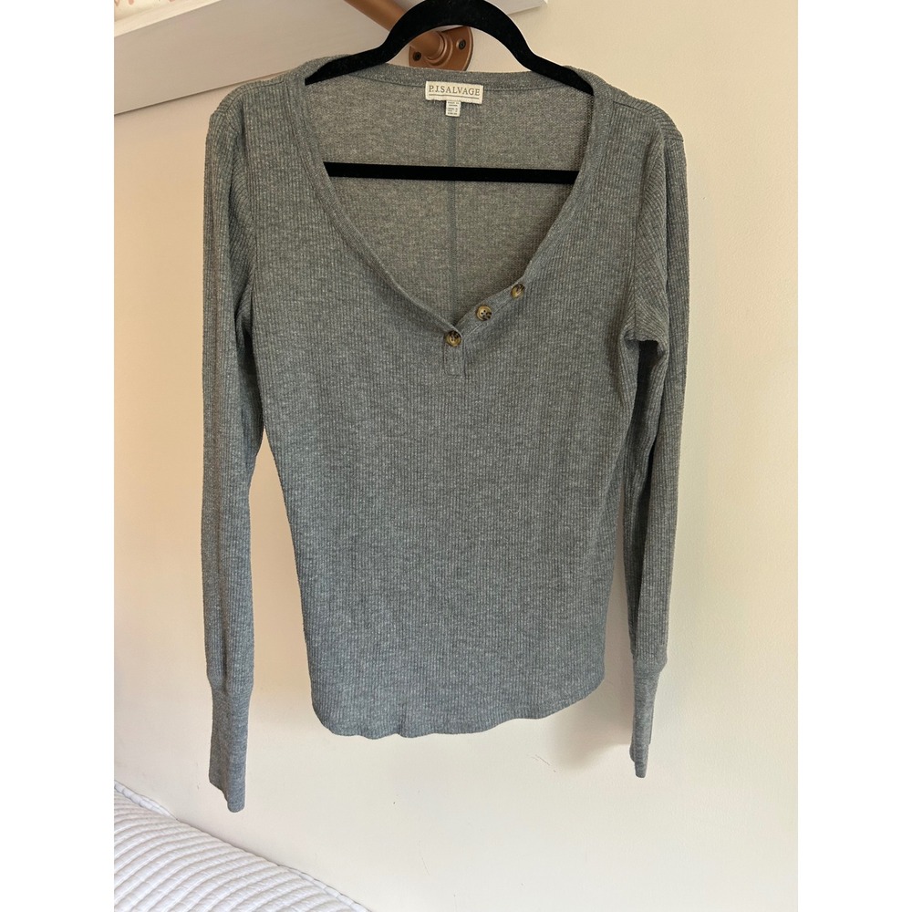 P.J. Salvage Women's Gray Ribbed Knit 2-Piece‎ Pajama Set Loungewear Size S